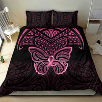 New Zealand Breast Cancer Awareness Bedding Set Maori Butterfly Pink Ribbon Black Version - Polynesian Pride