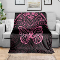 New Zealand Breast Cancer Awareness Blanket Maori Butterfly Pink Ribbon Black Version LT14 - Polynesian Pride