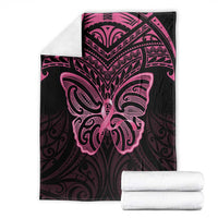 New Zealand Breast Cancer Awareness Blanket Maori Butterfly Pink Ribbon Black Version LT14 - Polynesian Pride