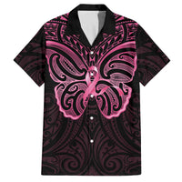 New Zealand Breast Cancer Awareness Family Matching Off The Shoulder Long Sleeve Dress and Hawaiian Shirt Maori Butterfly Pink Ribbon Black Version LT14 Dad's Shirt - Short Sleeve Black - Polynesian Pride