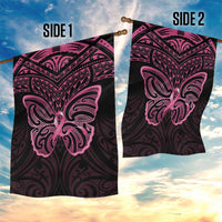 New Zealand Breast Cancer Awareness Garden Flag Maori Butterfly Pink Ribbon Black Version LT14 - Polynesian Pride