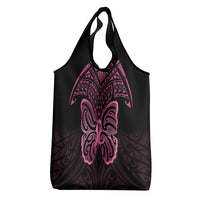New Zealand Breast Cancer Awareness Grocery Bag Maori Butterfly Pink Ribbon Black Version LT14 - Polynesian Pride