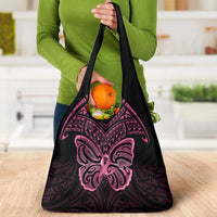 New Zealand Breast Cancer Awareness Grocery Bag Maori Butterfly Pink Ribbon Black Version LT14 - Polynesian Pride