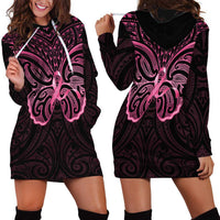 New Zealand Breast Cancer Awareness Hoodie Dress Maori Butterfly Pink Ribbon Black Version LT14 - Polynesian Pride