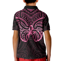 New Zealand Breast Cancer Awareness Kid Polo Shirt Maori Butterfly Pink Ribbon Black Version LT14 - Polynesian Pride