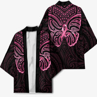 New Zealand Breast Cancer Awareness Kimono Maori Butterfly Pink Ribbon Black Version LT14 - Polynesian Pride