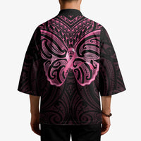 New Zealand Breast Cancer Awareness Kimono Maori Butterfly Pink Ribbon Black Version LT14 - Polynesian Pride