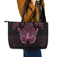 New Zealand Breast Cancer Awareness Leather Tote Bag Maori Butterfly Pink Ribbon Black Version LT14 - Polynesian Pride