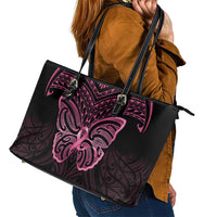 New Zealand Breast Cancer Awareness Leather Tote Bag Maori Butterfly Pink Ribbon Black Version LT14 - Polynesian Pride