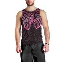 New Zealand Breast Cancer Awareness Men Tank Top Maori Butterfly Pink Ribbon Black Version LT14 - Polynesian Pride