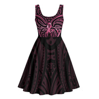 New Zealand Breast Cancer Awareness Midi Dress Maori Butterfly Pink Ribbon Black Version LT14 - Polynesian Pride