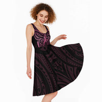 New Zealand Breast Cancer Awareness Midi Dress Maori Butterfly Pink Ribbon Black Version LT14 - Polynesian Pride