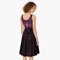 New Zealand Breast Cancer Awareness Midi Dress Maori Butterfly Pink Ribbon Black Version LT14 - Polynesian Pride