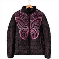 New Zealand Breast Cancer Awareness Padded Jacket Maori Butterfly Pink Ribbon Black Version LT14 - Polynesian Pride