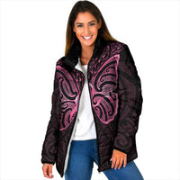 New Zealand Breast Cancer Awareness Padded Jacket Maori Butterfly Pink Ribbon Black Version LT14 Women Black - Polynesian Pride