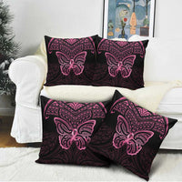 New Zealand Breast Cancer Awareness Pillow Cover Maori Butterfly Pink Ribbon Black Version LT14 - Polynesian Pride