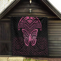 New Zealand Breast Cancer Awareness Quilt Maori Butterfly Pink Ribbon Black Version LT14 - Polynesian Pride