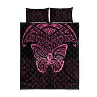 New Zealand Breast Cancer Awareness Quilt Bed Set Maori Butterfly Pink Ribbon Black Version LT14 - Polynesian Pride