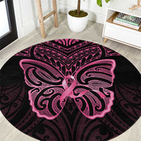 New Zealand Breast Cancer Awareness Round Carpet Maori Butterfly Pink Ribbon Black Version LT14 Black - Polynesian Pride