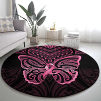 New Zealand Breast Cancer Awareness Round Carpet Maori Butterfly Pink Ribbon Black Version LT14 - Polynesian Pride