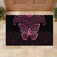New Zealand Breast Cancer Awareness Rubber Doormat Maori Butterfly Pink Ribbon Black Version LT14 Black - Polynesian Pride