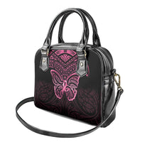 New Zealand Breast Cancer Awareness Shoulder Handbag Maori Butterfly Pink Ribbon Black Version LT14 - Polynesian Pride