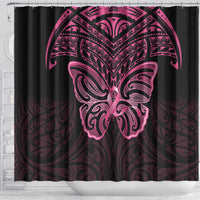 New Zealand Breast Cancer Awareness Shower Curtain Maori Butterfly Pink Ribbon Black Version LT14 - Polynesian Pride