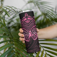 New Zealand Breast Cancer Awareness Skinny Tumbler Maori Butterfly Pink Ribbon Black Version LT14 - Polynesian Pride
