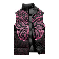 New Zealand Breast Cancer Awareness Sleeveless Puffer Jacket Maori Butterfly Pink Ribbon Black Version LT14 - Polynesian Pride