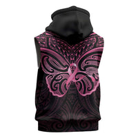 New Zealand Breast Cancer Awareness Sleeveless Zip Hoodie Maori Butterfly Pink Ribbon Black Version LT14 - Polynesian Pride