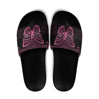 New Zealand Breast Cancer Awareness Slide Sandals Maori Butterfly Pink Ribbon Black Version LT14 Black - Polynesian Pride