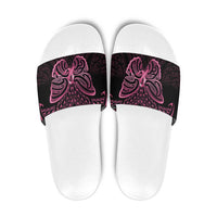 New Zealand Breast Cancer Awareness Slide Sandals Maori Butterfly Pink Ribbon Black Version LT14 Black - Polynesian Pride