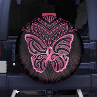 New Zealand Breast Cancer Awareness Spare Tire Cover Maori Butterfly Pink Ribbon Black Version LT14 No hole Black - Polynesian Pride