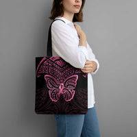 New Zealand Breast Cancer Awareness Tote Bag Maori Butterfly Pink Ribbon Black Version LT14 - Polynesian Pride