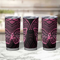 New Zealand Breast Cancer Awareness Tumbler Cup Maori Butterfly Pink Ribbon Black Version LT14 - Polynesian Pride