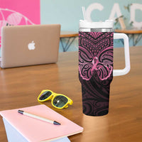 New Zealand Breast Cancer Awareness Tumbler With Handle Maori Butterfly Pink Ribbon Black Version LT14 - Polynesian Pride