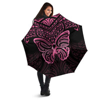 New Zealand Breast Cancer Awareness Umbrella Maori Butterfly Pink Ribbon Black Version LT14 - Polynesian Pride
