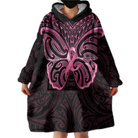 New Zealand Breast Cancer Awareness Wearable Blanket Hoodie Maori Butterfly Pink Ribbon Black Version LT14 - Polynesian Pride