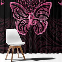New Zealand Breast Cancer Awareness Window Curtain Maori Butterfly Pink Ribbon Black Version LT14 - Polynesian Pride