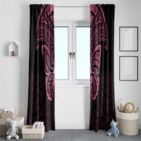 New Zealand Breast Cancer Awareness Window Curtain Maori Butterfly Pink Ribbon Black Version LT14 - Polynesian Pride