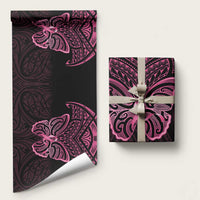 New Zealand Breast Cancer Awareness Wrapping Paper Maori Butterfly Pink Ribbon Black Version LT14 58" × 23" Black - Polynesian Pride