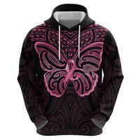 New Zealand Breast Cancer Awareness Zip Hoodie Maori Butterfly Pink Ribbon Black Version LT14 - Polynesian Pride