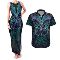 Suicide Prevention New Zealand Couples Matching Tank Maxi Dress and Hawaiian Shirt Aotearoa Maori Butterfly Mix Silver Fern LT14 Black - Polynesian Pride