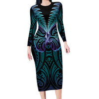 Suicide Prevention New Zealand Family Matching Long Sleeve Bodycon Dress and Hawaiian Shirt Aotearoa Maori Butterfly Mix Silver Fern LT14 Mom's Dress Black - Polynesian Pride