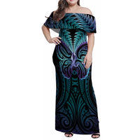 Suicide Prevention New Zealand Family Matching Off Shoulder Maxi Dress and Hawaiian Shirt Aotearoa Maori Butterfly Mix Silver Fern LT14 Mom's Dress Black - Polynesian Pride