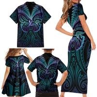 Suicide Prevention New Zealand Family Matching Short Sleeve Bodycon Dress and Hawaiian Shirt Aotearoa Maori Butterfly Mix Silver Fern LT14 - Polynesian Pride