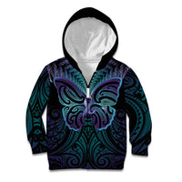Suicide Prevention New Zealand Kid Hoodie Aotearoa Maori Butterfly Mix Silver Fern LT14 Zip Hoodie Black - Polynesian Pride