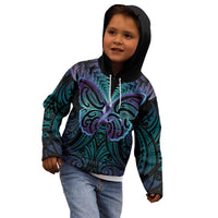 Suicide Prevention New Zealand Kid Hoodie Aotearoa Maori Butterfly Mix Silver Fern LT14 - Polynesian Pride