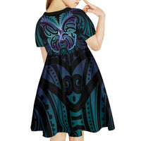 Suicide Prevention New Zealand Kid Short Sleeve Dress Aotearoa Maori Butterfly Mix Silver Fern LT14 - Polynesian Pride