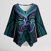 Suicide Prevention New Zealand Kimono Sleeve Blouse Aotearoa Maori Butterfly Mix Silver Fern LT14 Female Black - Polynesian Pride